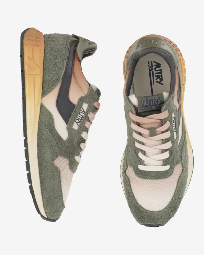 AUTRY Men's Sneakers Reelwind Low Multicolour Leather Trainers Green