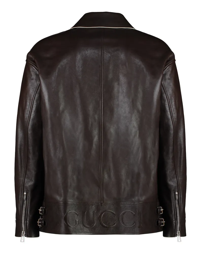 Gucci Men's Calf Leather Jacket With Contrasting Details Brown General Lamb Brown