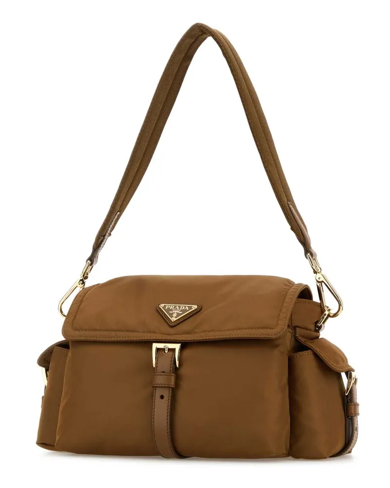 Prada Women's Re-Nylon Shoulder Bag Brown Polyamide Riciclata Calfskin Brown