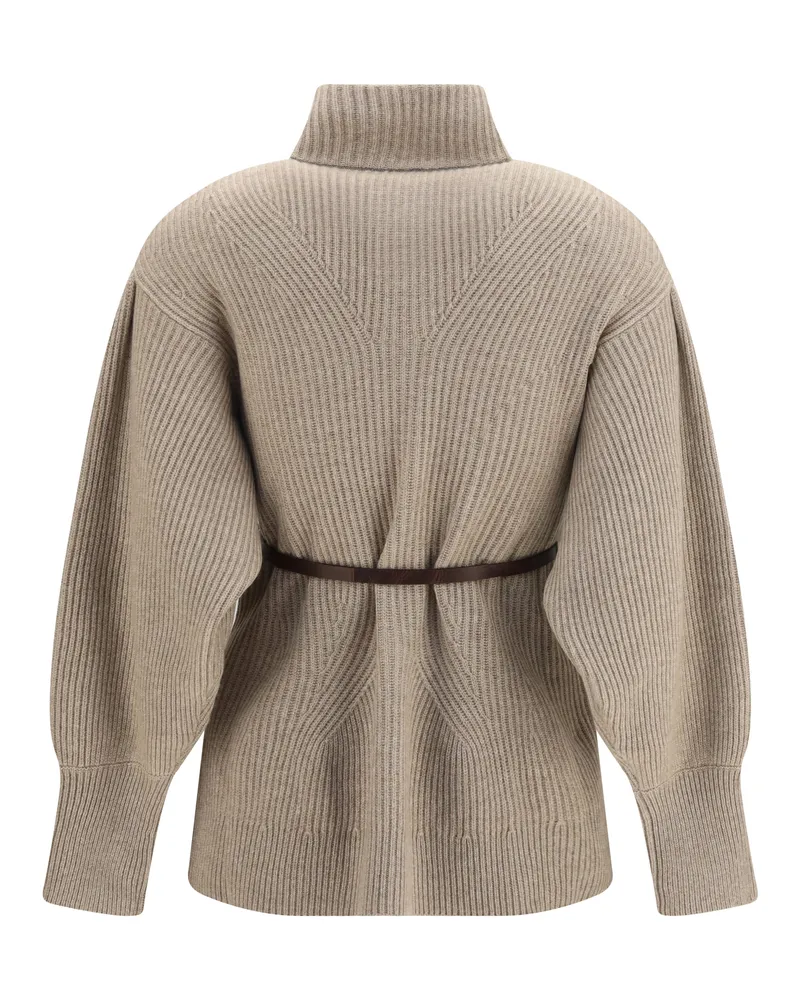 Brunello Cucinelli Wool-Blend High Neck Cardigan — Brown Brown