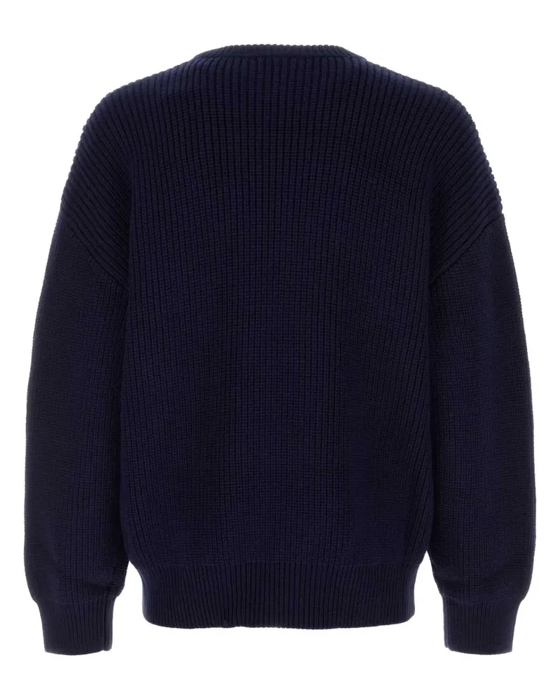 Marine Serre Men's Navy Blue Wool Sweater Exterior: Merino Maglieria Navy
