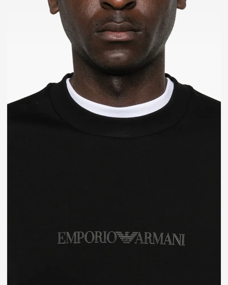 Emporio Armani Logo-Embroidered Cotton Sweatshirt — Black Black