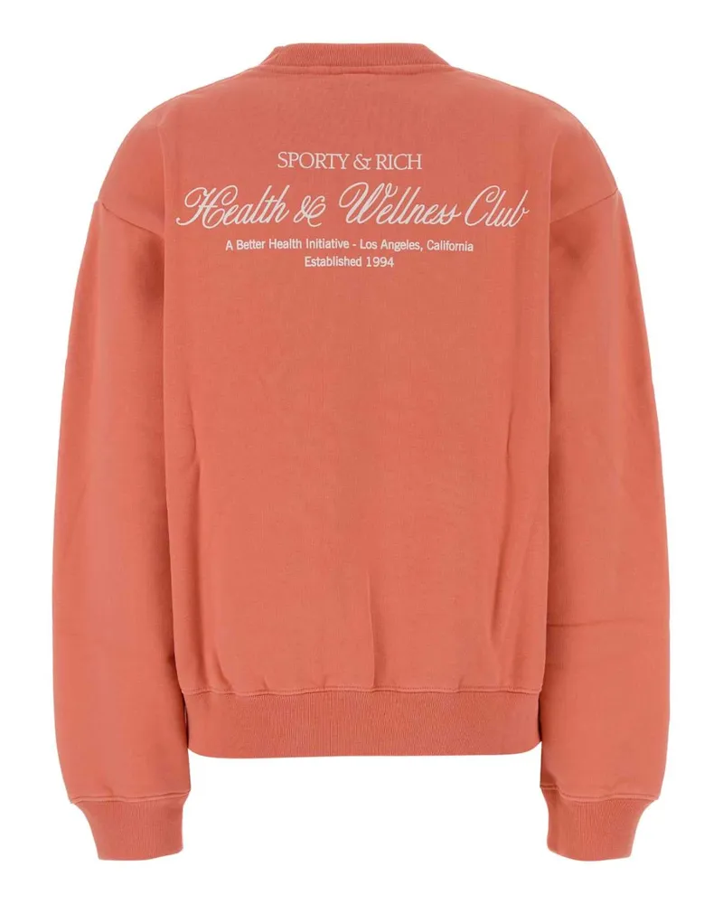 SPORTY & RICH Women Salmon Cotton Sweatshirt Flamingowhite Exterior: Felpe Sweater Pink