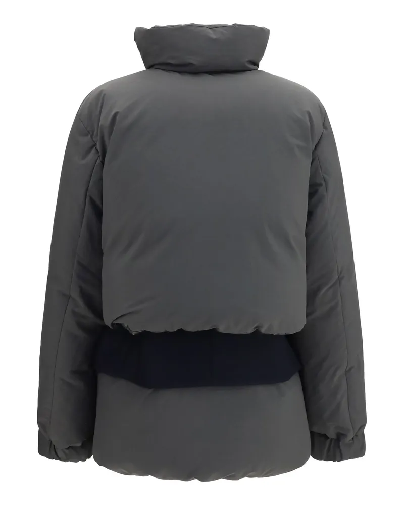 Sacai Women's Double Padded Jacket With Zip Closure Khaki×navy Polyester Down Coat Gray