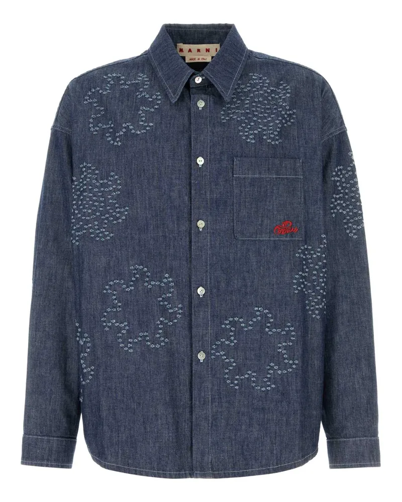 Marni Embellished Denim Shirt — Blue Blue