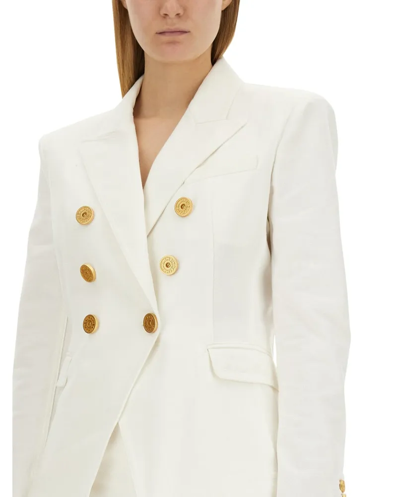 Balmain Six-Button Cotton Jacket — White White