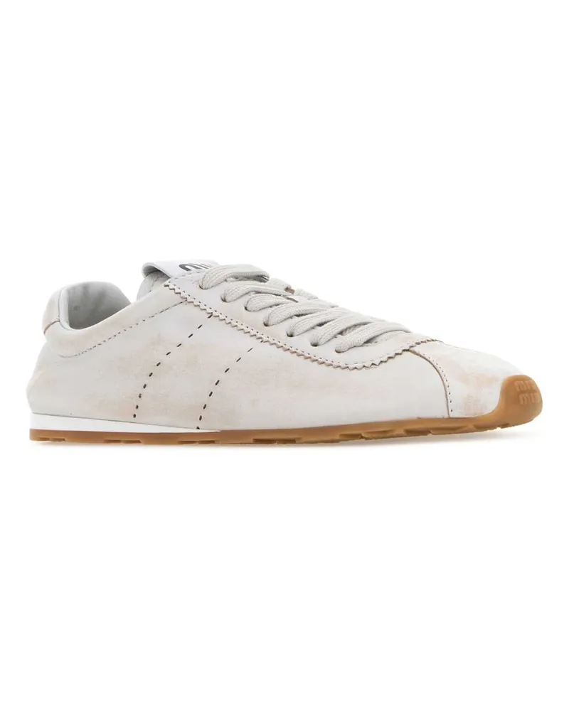 Miu Miu Women's Chalk Nappa Leather Sneakers Bianco Lambleather Beige