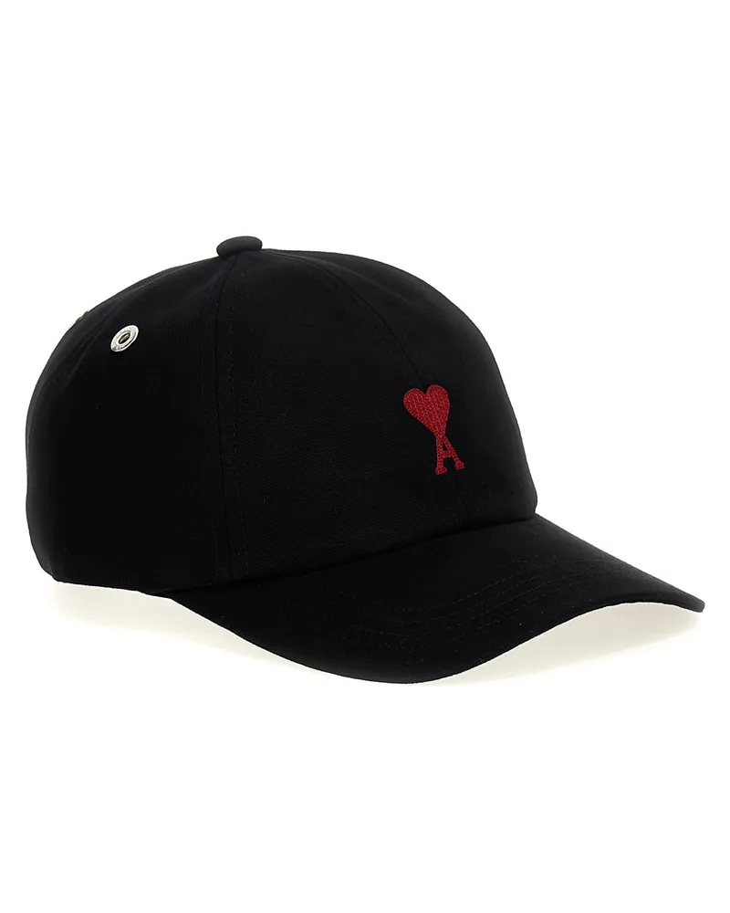 AMI Paris Logo-Embroidered Cotton Baseball Cap — Black Black