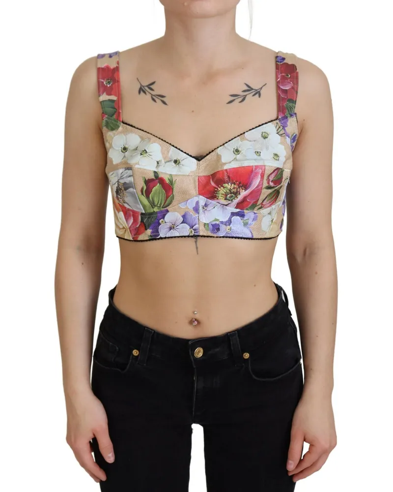 Dolce & Gabbana Floral-Print Cropped Bustier Top — Multicolor Multicolor
