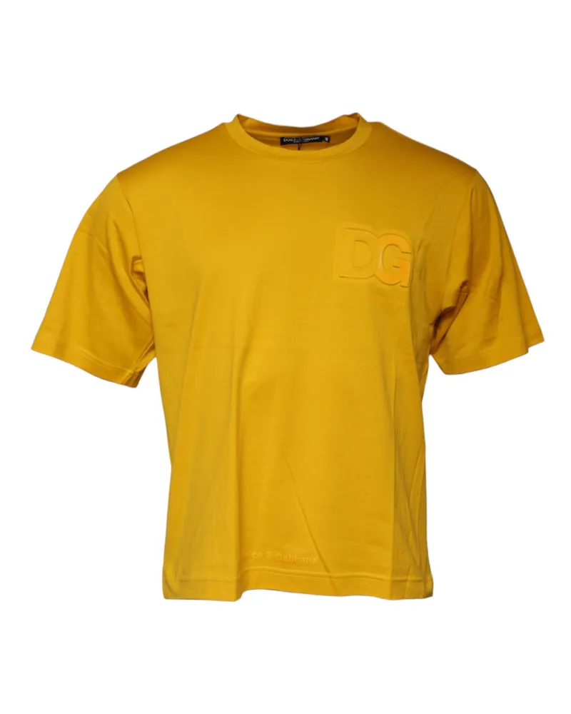 Dolce & Gabbana Logo-Embroidered Cotton T-Shirt — Yellow Yellow