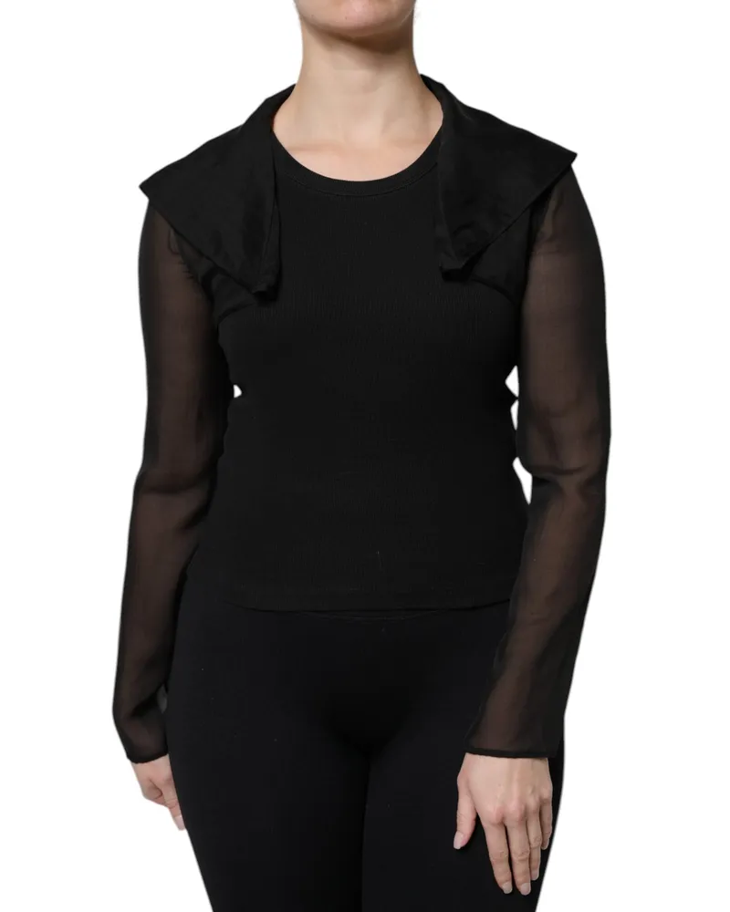 Dolce & Gabbana Women Black Silk Sheer Long Sleeves Blouse Top Black
