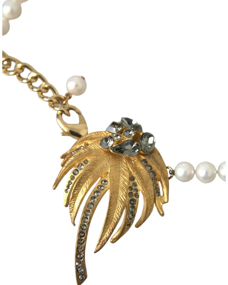 Dolce & Gabbana Women's Gold Brass Crystal Pearl Tree Pendant Charm Necklace Gold