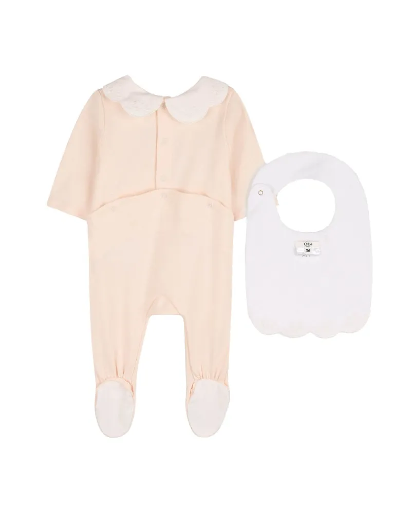 Chloé Cotton Romper and Bib Set — Pink Pink
