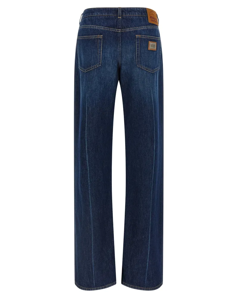 Dolce & Gabbana Stone-Washed Trompe L'Oeil Pleat Jeans — Navy Navy