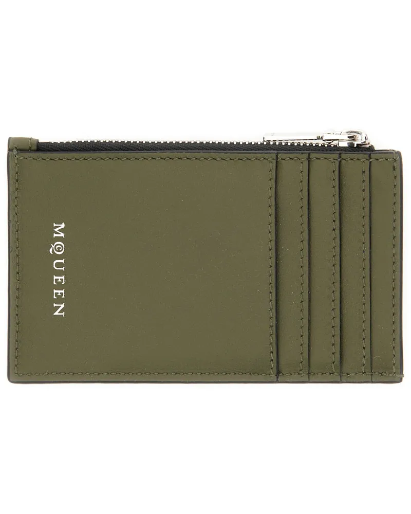 Alexander McQueen Skull-Embossed Calfskin Card Case — Brown Brown
