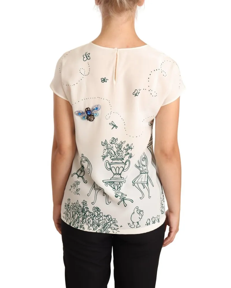 Dolce & Gabbana Women's White Silk Garden Fountain T-Shirt Blouse White