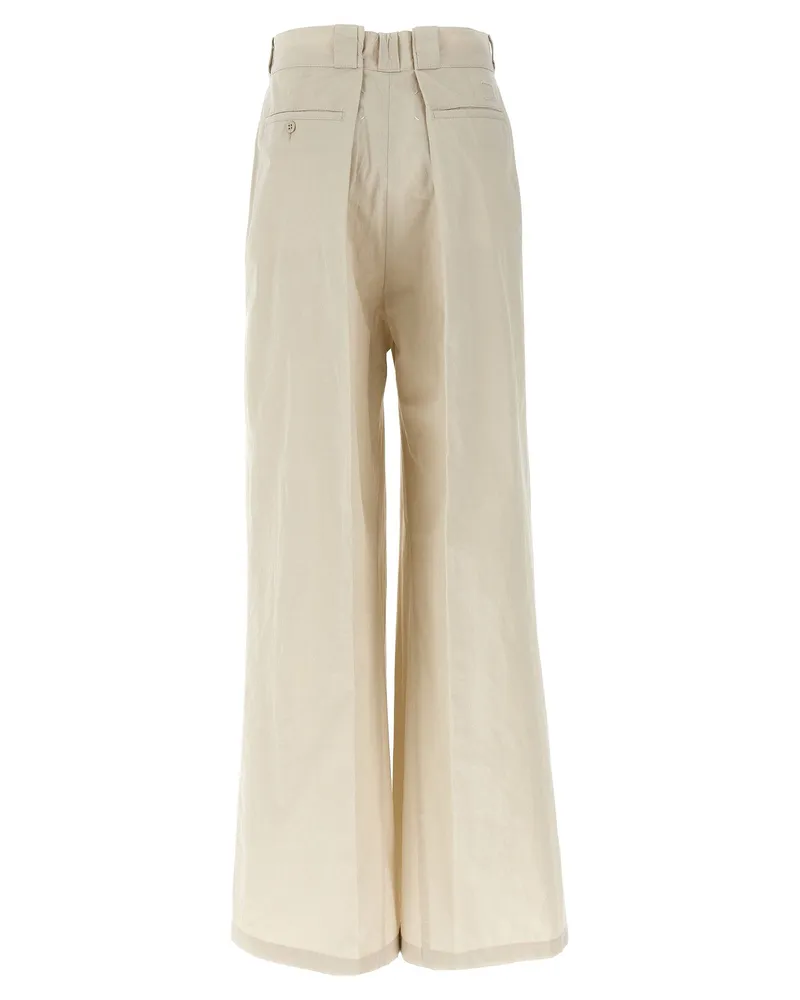 Maison Margiela Wide-Leg Cotton Blend Trousers — Cream Cream