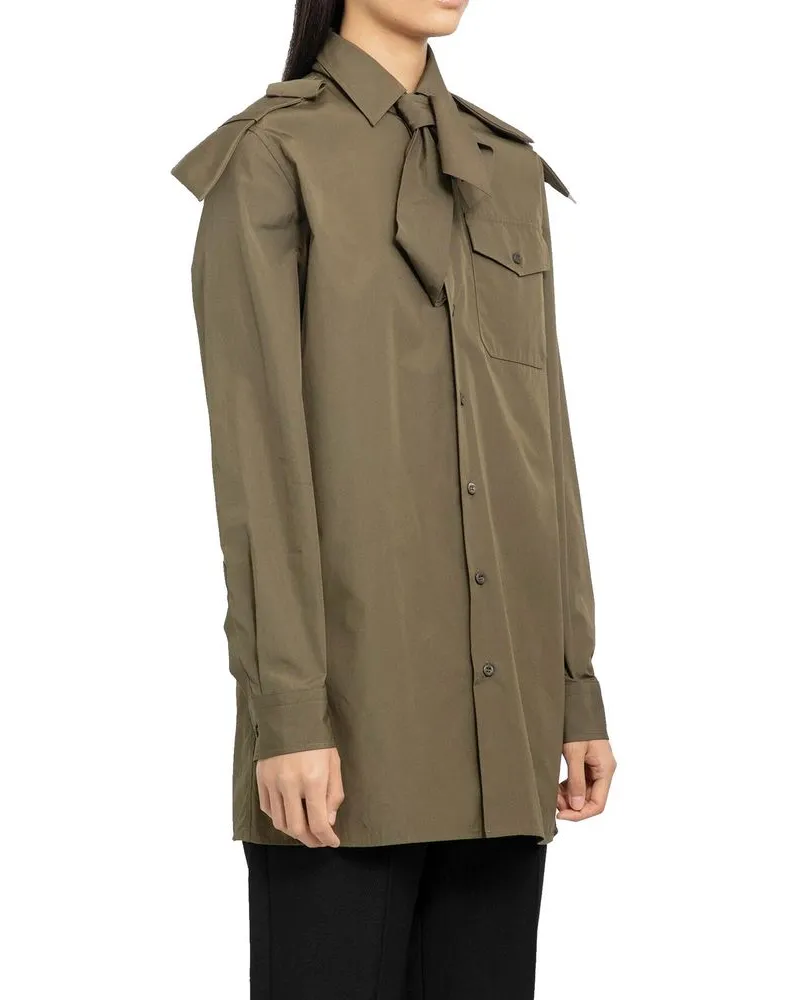 Prada Women's Bicolor Cotton Dress Shirt Green