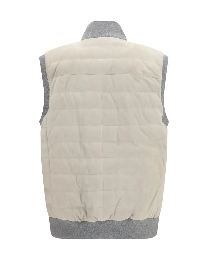 Brunello Cucinelli Calf Leather Quilted Vest — Beige Beige