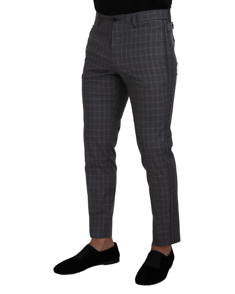 Dolce & Gabbana Men's Grey Cotton Checkered Chino Pants Gray Gray