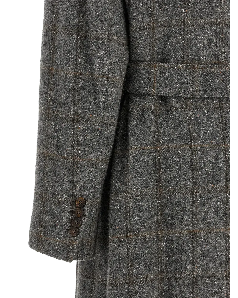 Brunello Cucinelli Alpaca Check Tweed Coat — Gray Gray