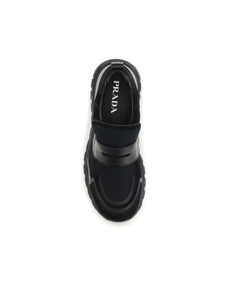 Prada Men's Black Calf Leather Bos Taurus Athletic Sneakers Black