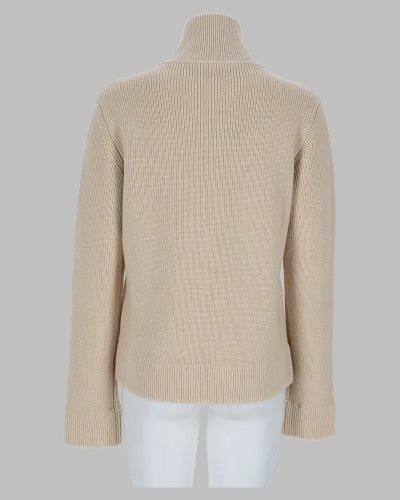 Maison Margiela Wool-Cotton Zip-Up Cardigan — Beige Beige
