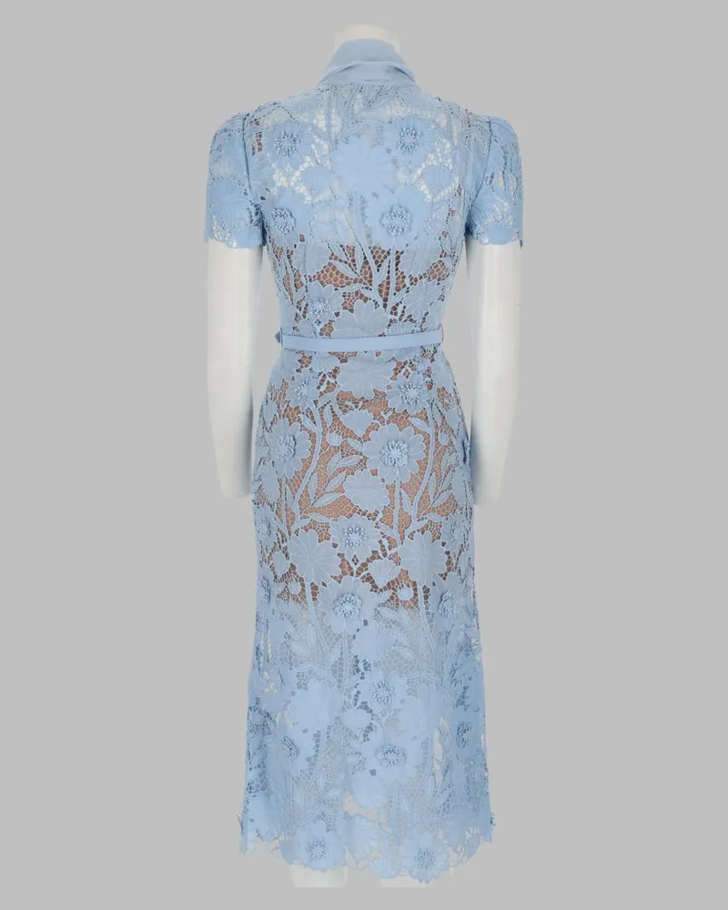Self-Portrait Floral Lace With Bow Dress — Blue Blue