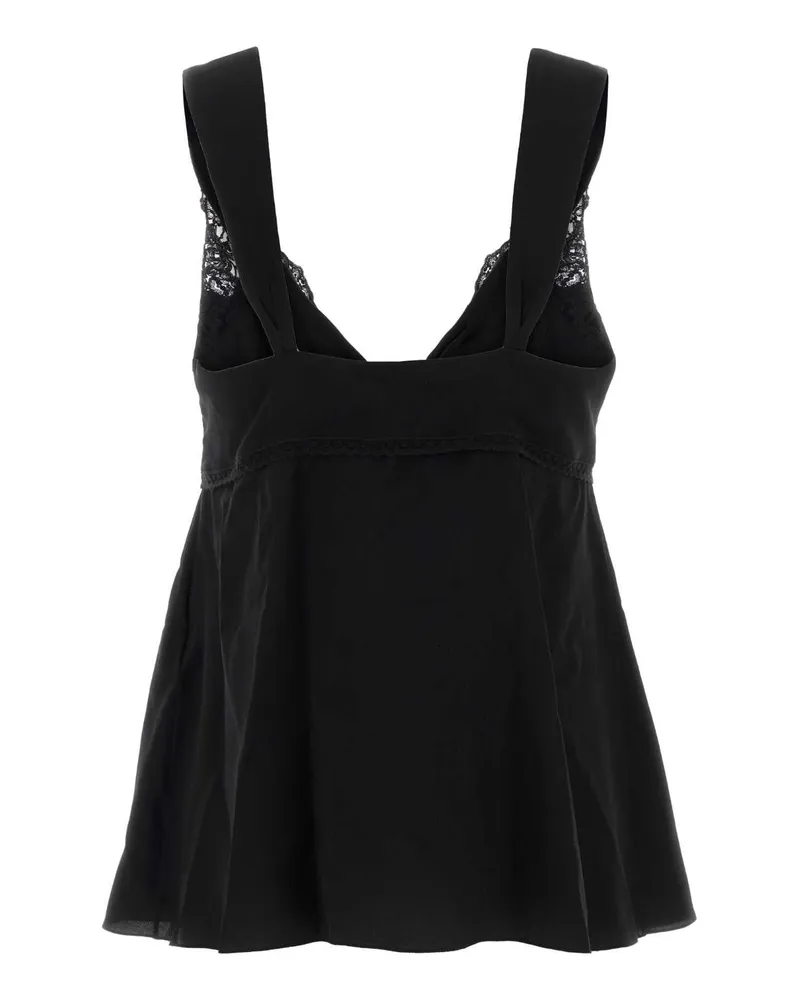 Chloé Lace-Trimmed Silk Crepe Tank Top — Black Black