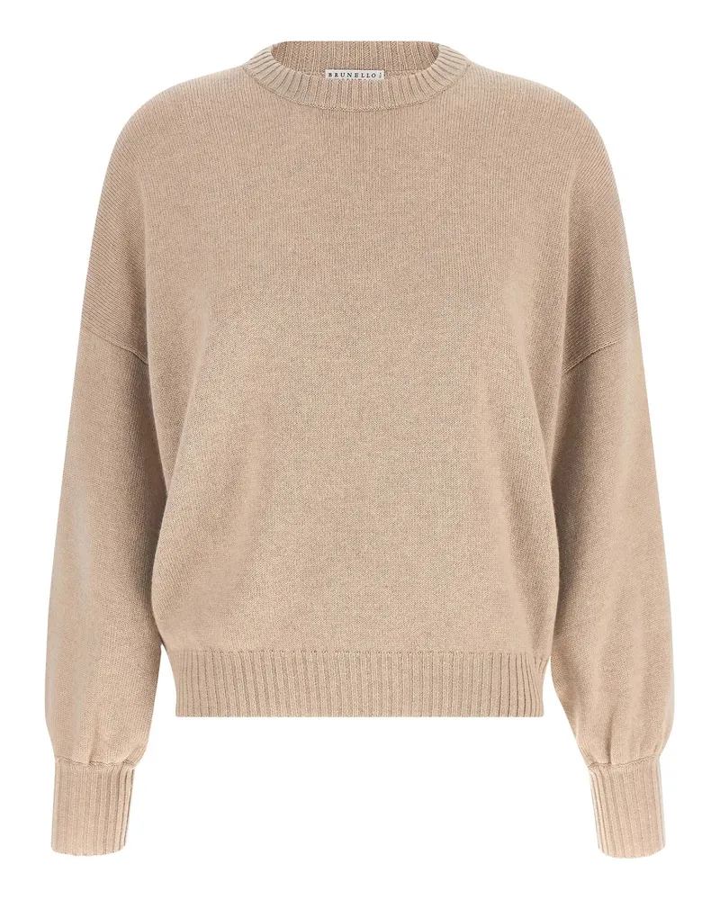 Brunello Cucinelli Removable Monile Silk Cuffs Sweater — Beige Beige