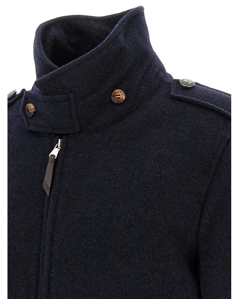 Brunello Cucinelli Cashmere with Shearling Collar Bomber Jacket — Blue Blue