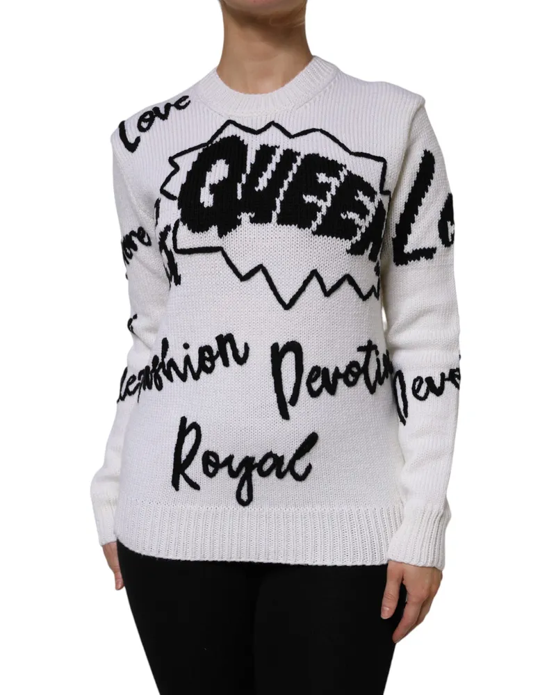 Dolce & Gabbana Women's White Wool Knit Crew Neck Pullover Sweater Black-White Virgin Clothing Black/white White