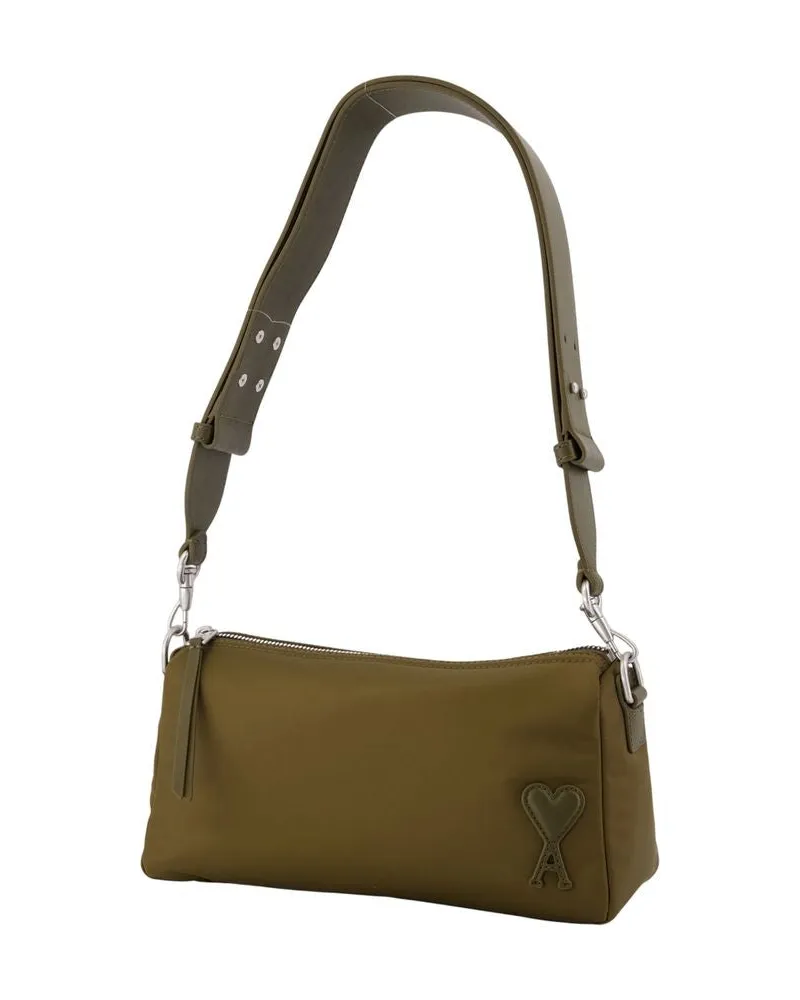 AMI Paris Unisex Marcel Shoulder Bag -  Nylon Khaki Shoulder-Hobo-Bags Khaki