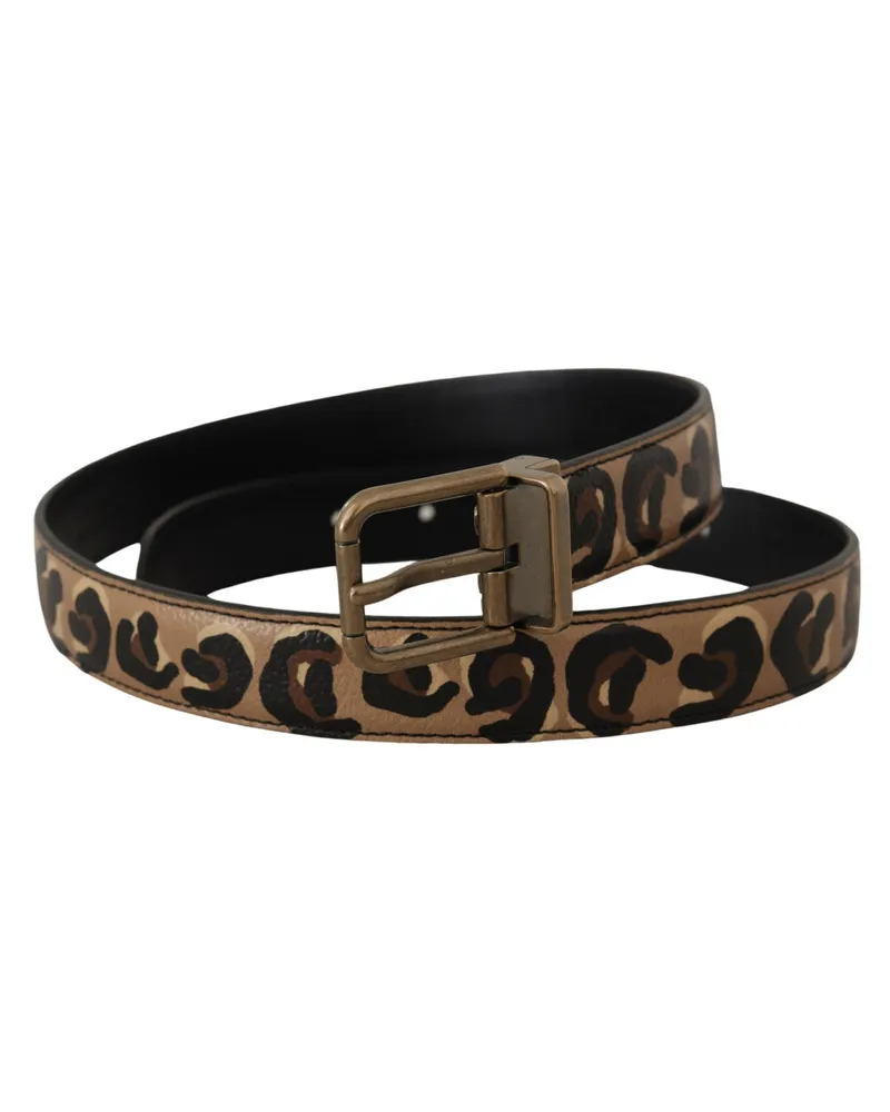 Dolce & Gabbana Leather Leopard Print Belt — Brown Brown