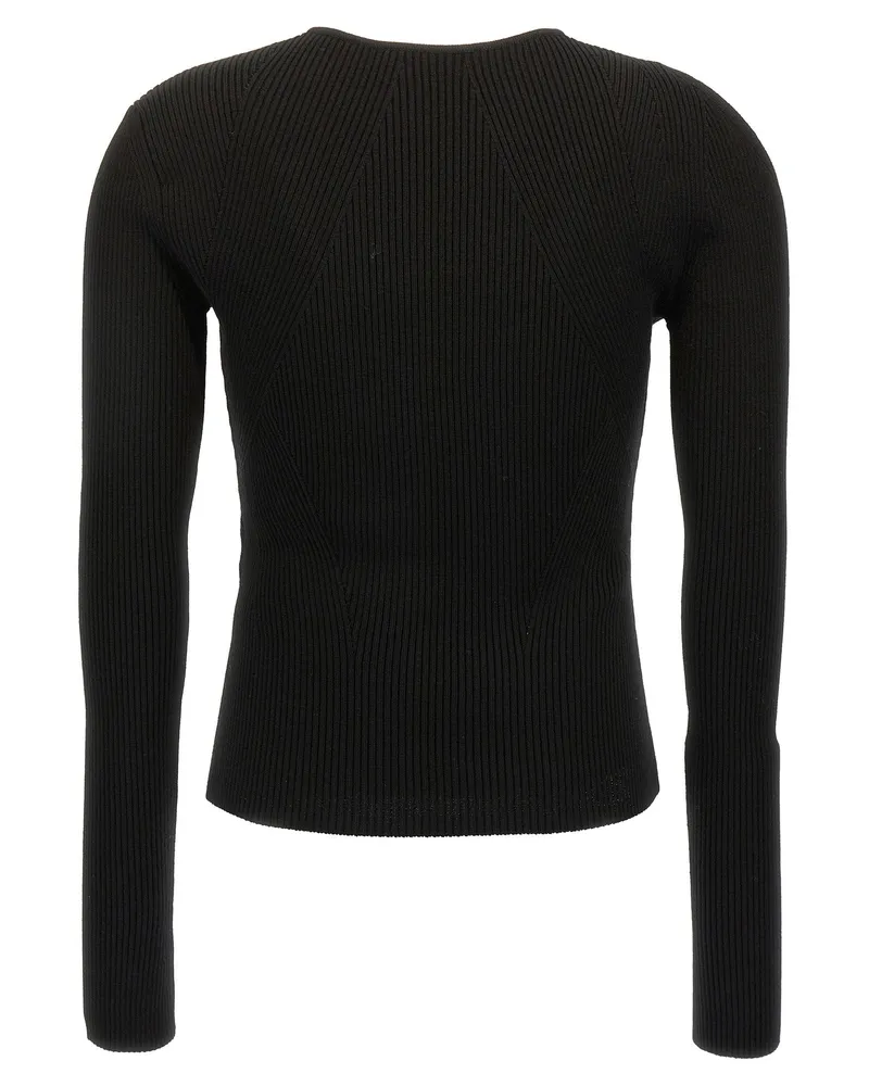 Alexander McQueen Shoulder Cut-Out Ribbed Wool Sweater — Black Black