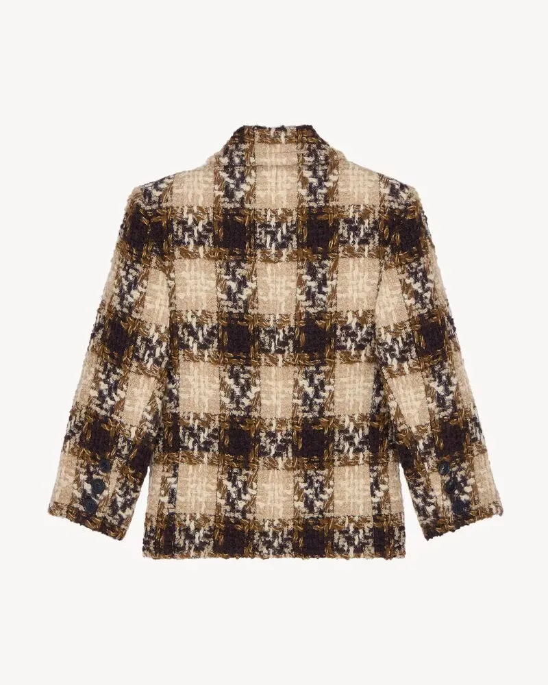 Saint Laurent Checked Tweed Blazer — Brown Brown