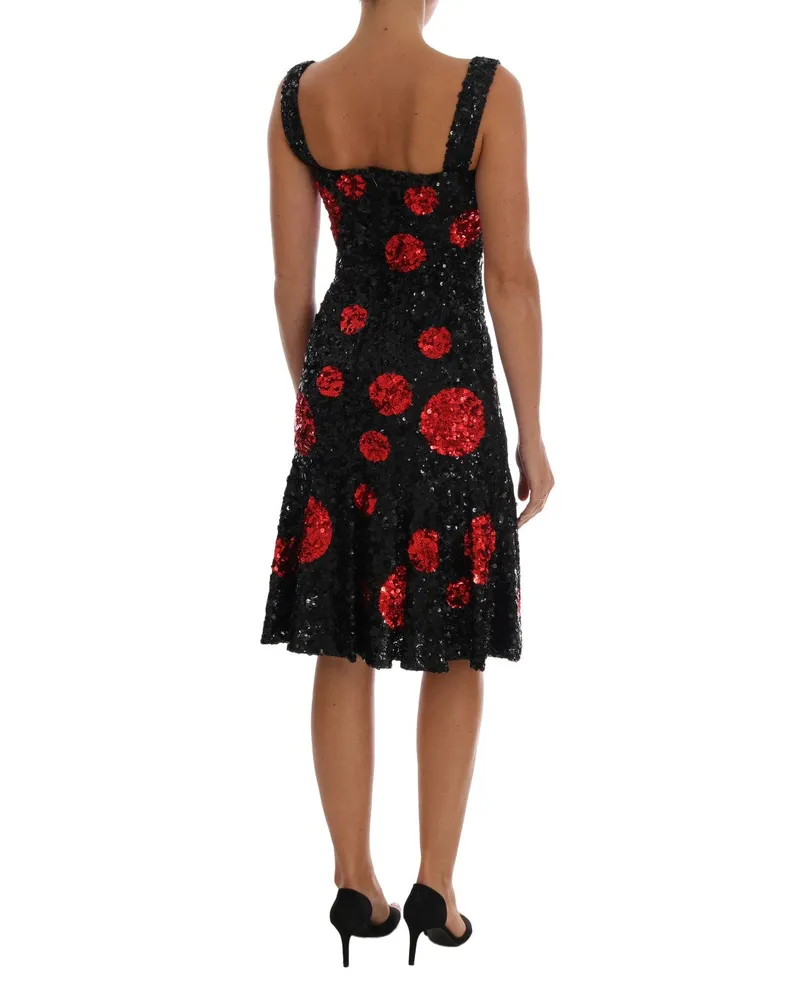 Dolce & Gabbana Women Black Red Polka Sequined Shift Dress Black