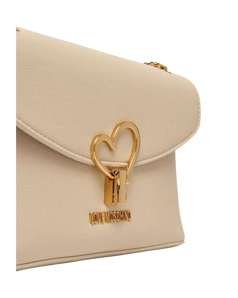 Moschino Women's Gold Heart-Lock Detail Shoulder Bag Beige Polyurethane Beige