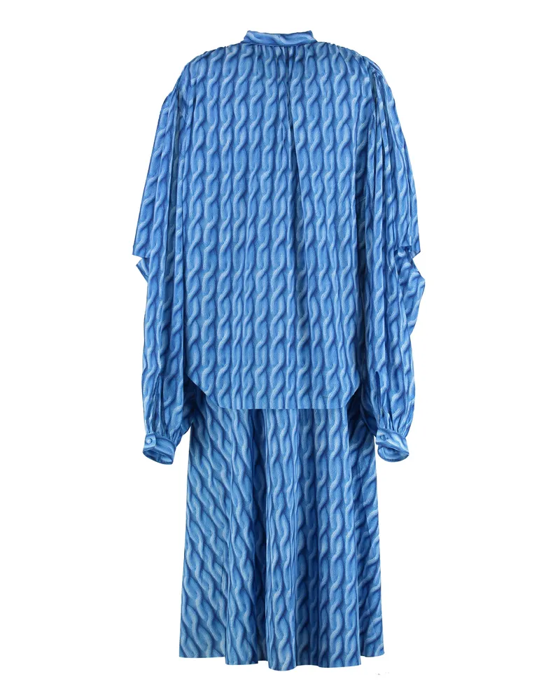 Balenciaga Women's Printed Dress With Bow Fastening Blue Polyester Blue