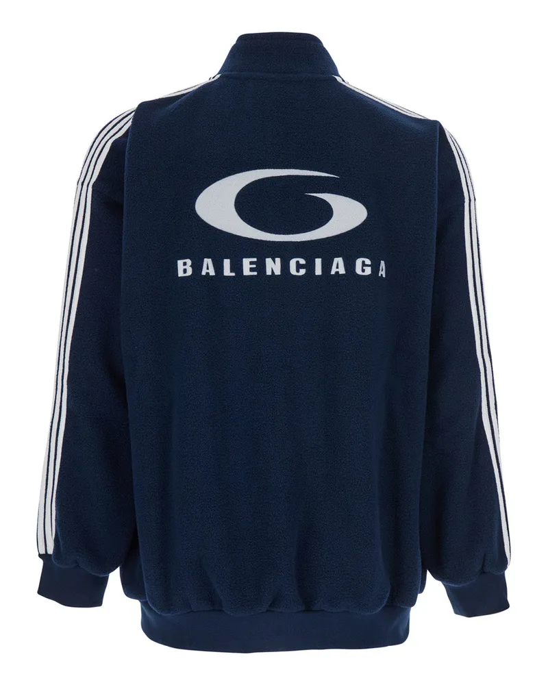 Balenciaga Men's Blue Sweatshirt With Logo And Striped Detail Polyester Sweatshirts Sweater Navy