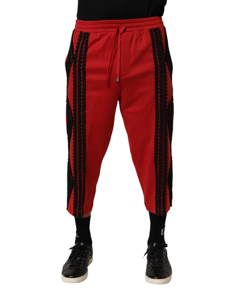 Dolce & Gabbana Men's Red Embroidered Casual Cropped Trouser Pants Co+pa Red