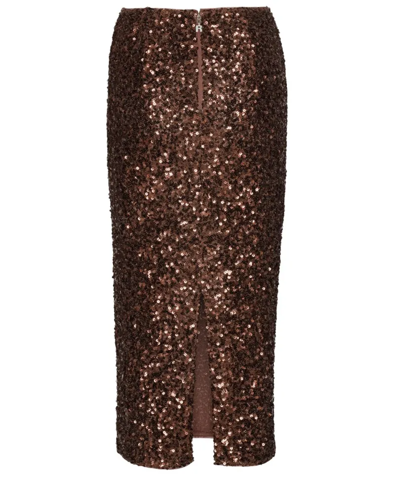 ROTATE Birger Christensen Midi Skirt — Brown Brown