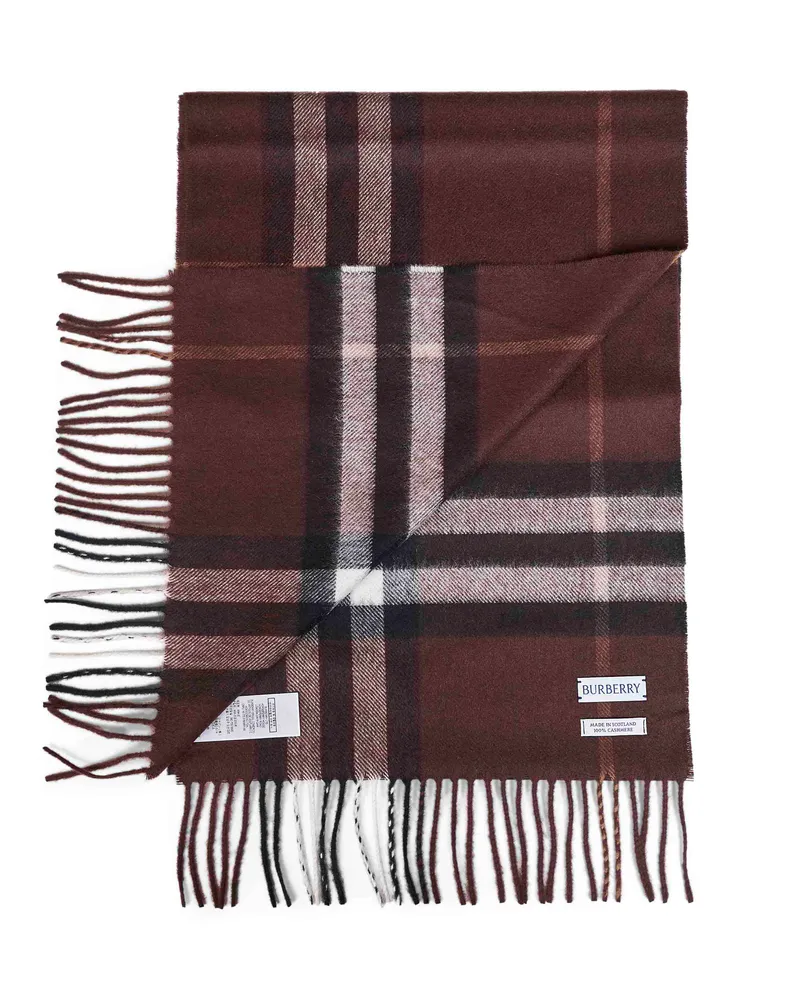 Burberry Women's Scarf Cashmere Check Treacle Brown Scarfs Brown