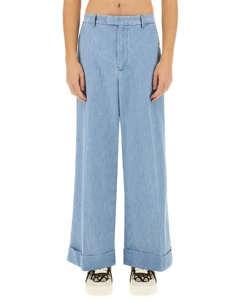 Valentino Garavani Lapel-Front Cotton Denim Jeans — Blue Blue