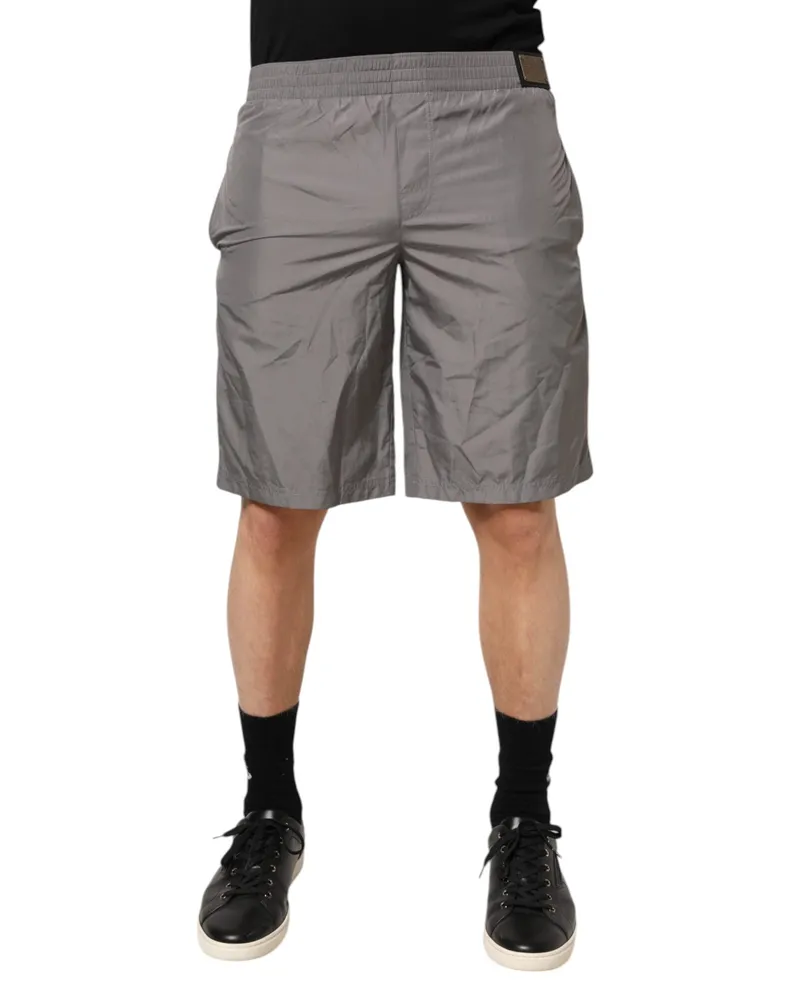 Dolce & Gabbana Men's Light Gray Nylon Elastic Waist Shorts Swimwear Gray