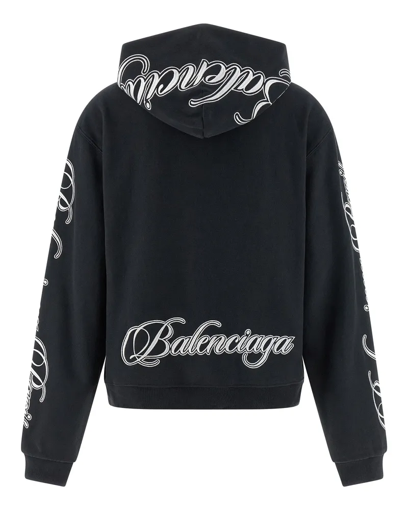 Balenciaga Cursive-Embroidered Hoodie — Black Black
