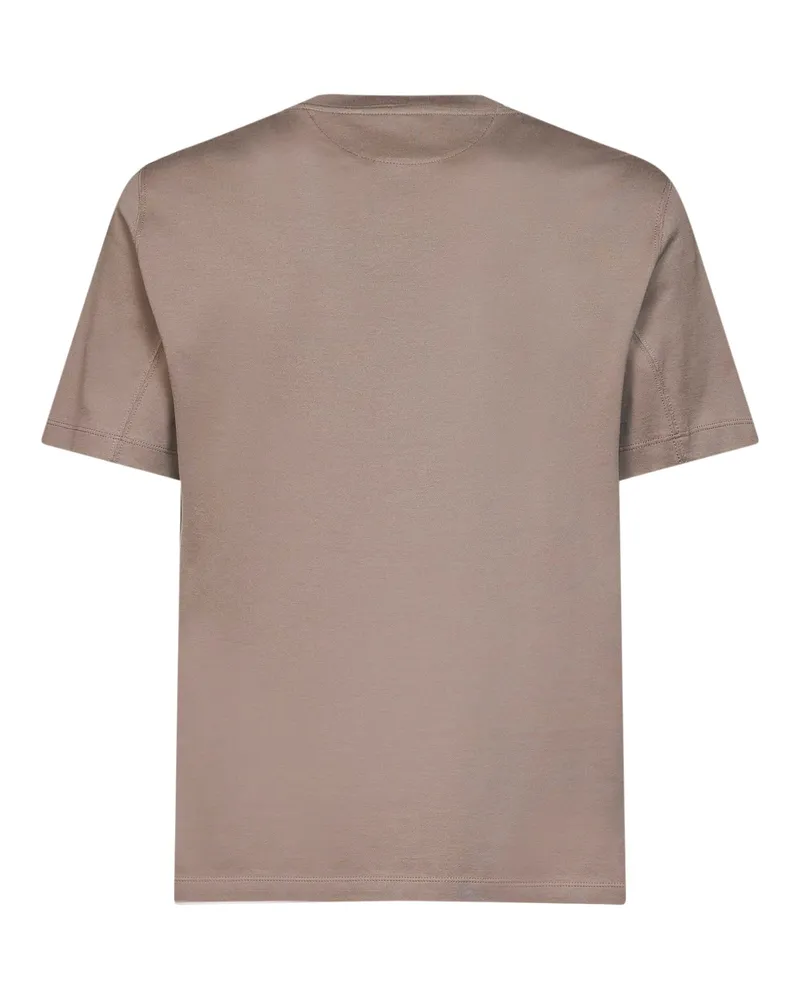 Brunello Cucinelli Logo-Embroidered Crewneck T-Shirt — Brown Brown