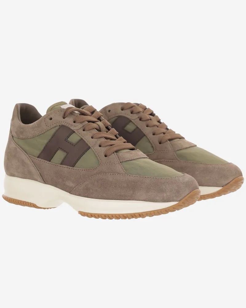 Hogan Men's Interactive Suede And Nylon Sneakers Beige Leather Fabric Trainers Beige