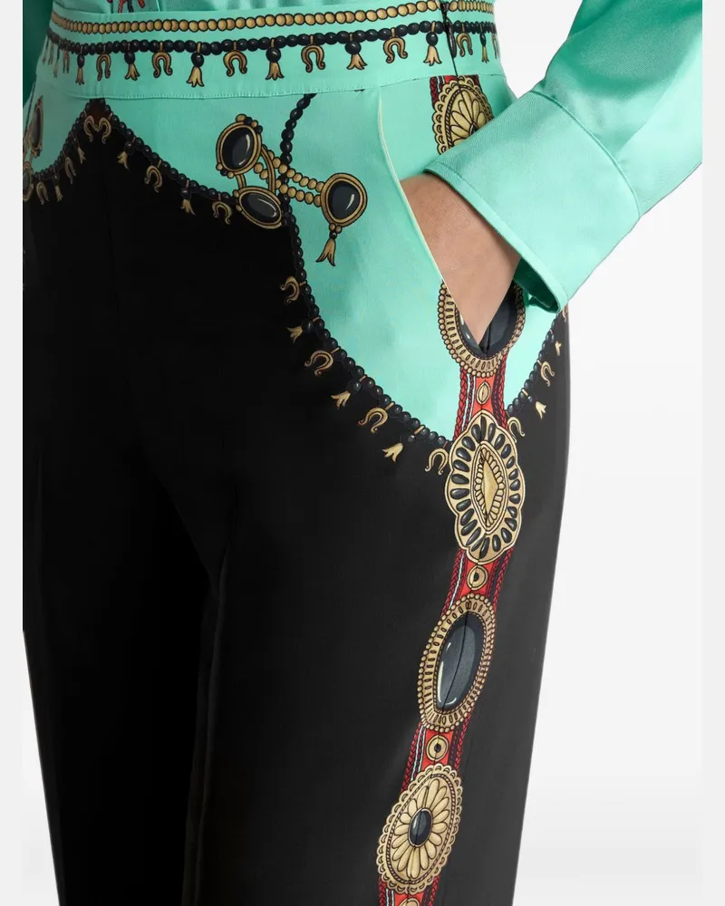Etro Jewel-Print Silk Crepe Trousers — Black Black