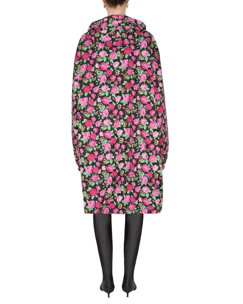 Balenciaga Floral-Print Hooded Raincoat — Pink Pink